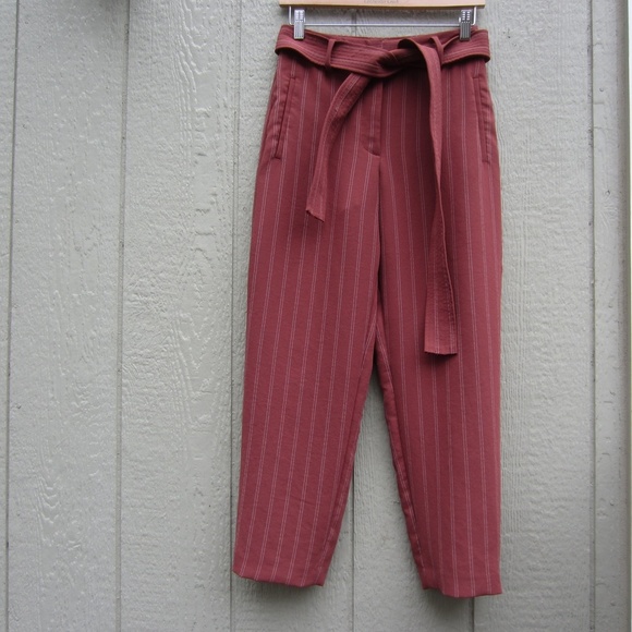 Wilfred Aritzia Tie Front‎ Pants Women's 4 High Rise Cherry Red stripes Career - Picture 1 of 16